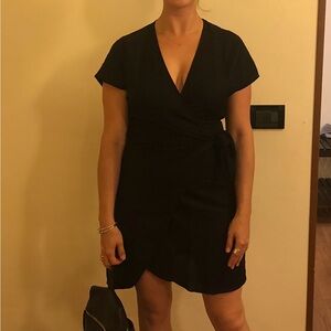 & Other Stories Black Linen Asymmetrical Wrap Dress